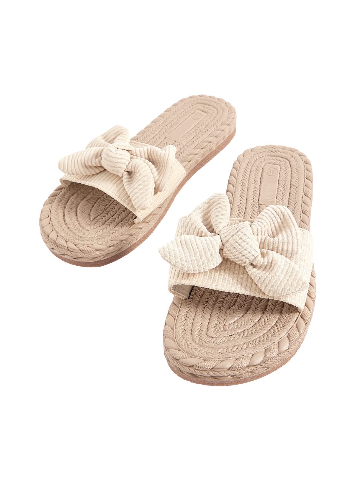 Beige flat slide sandals