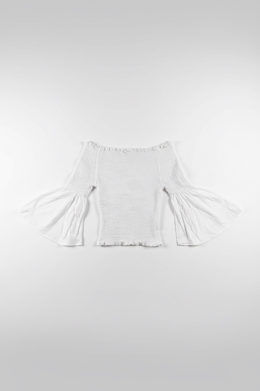 White off-the-shoulder smocked top
