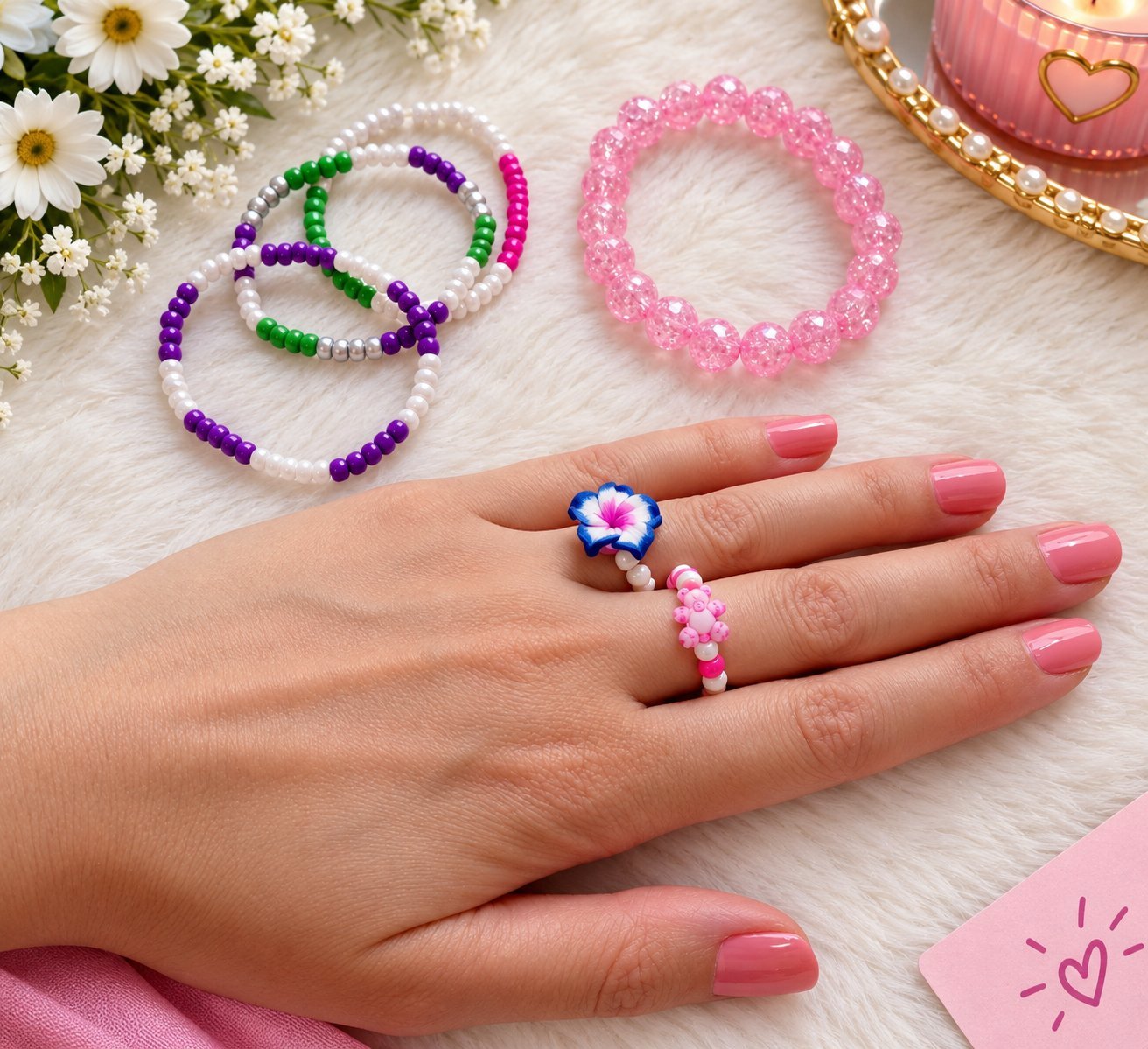 🌸💍 Ensemble bagues & bracelets faits main 
