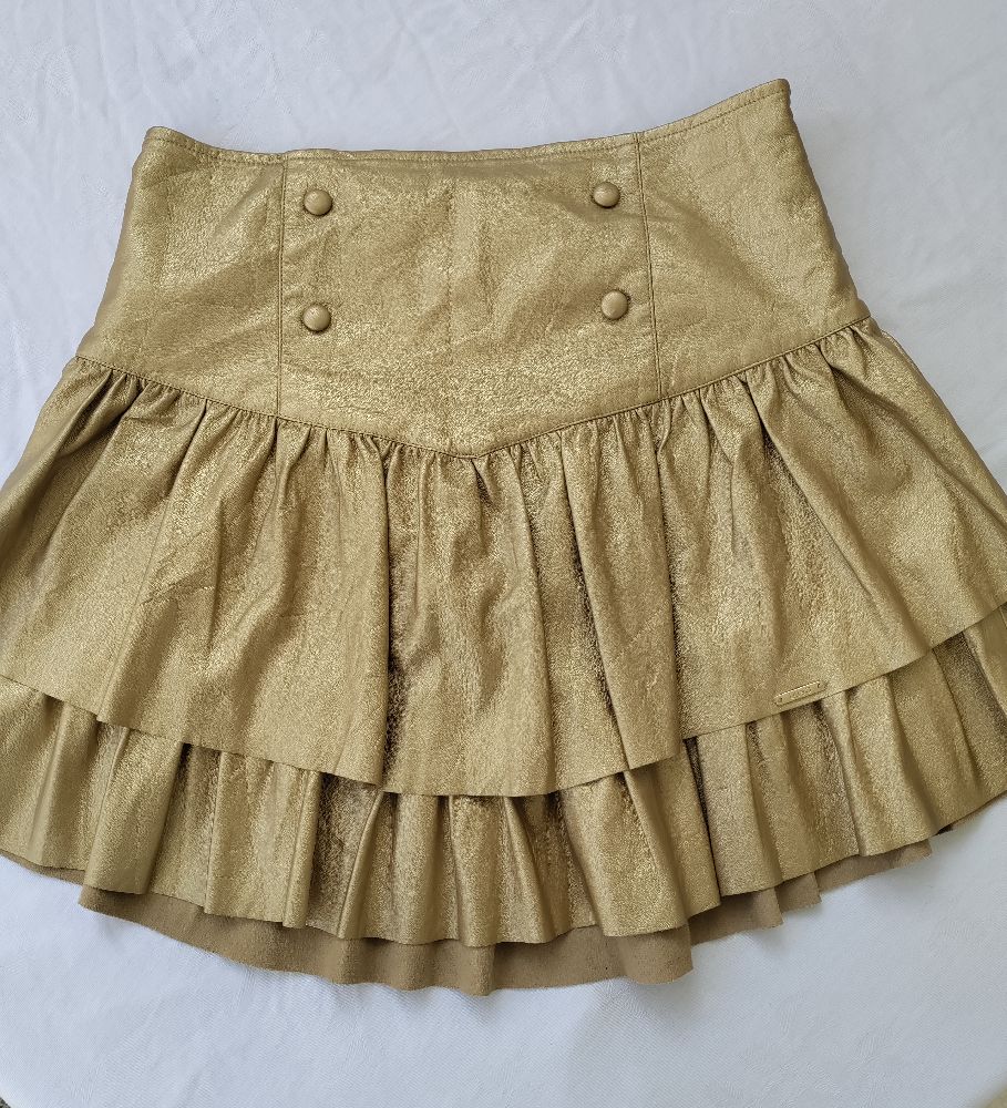 Jupe Liu Jo en similicuir doré,taille16A,toure de taille bas 72Cm,lingueur42Cm