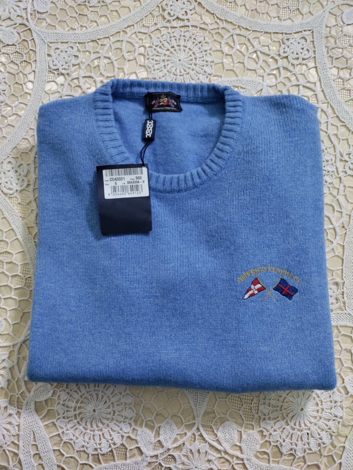 Pull col rond pour homme neuf de Amerigo Vespucci taille S couleur ciel 