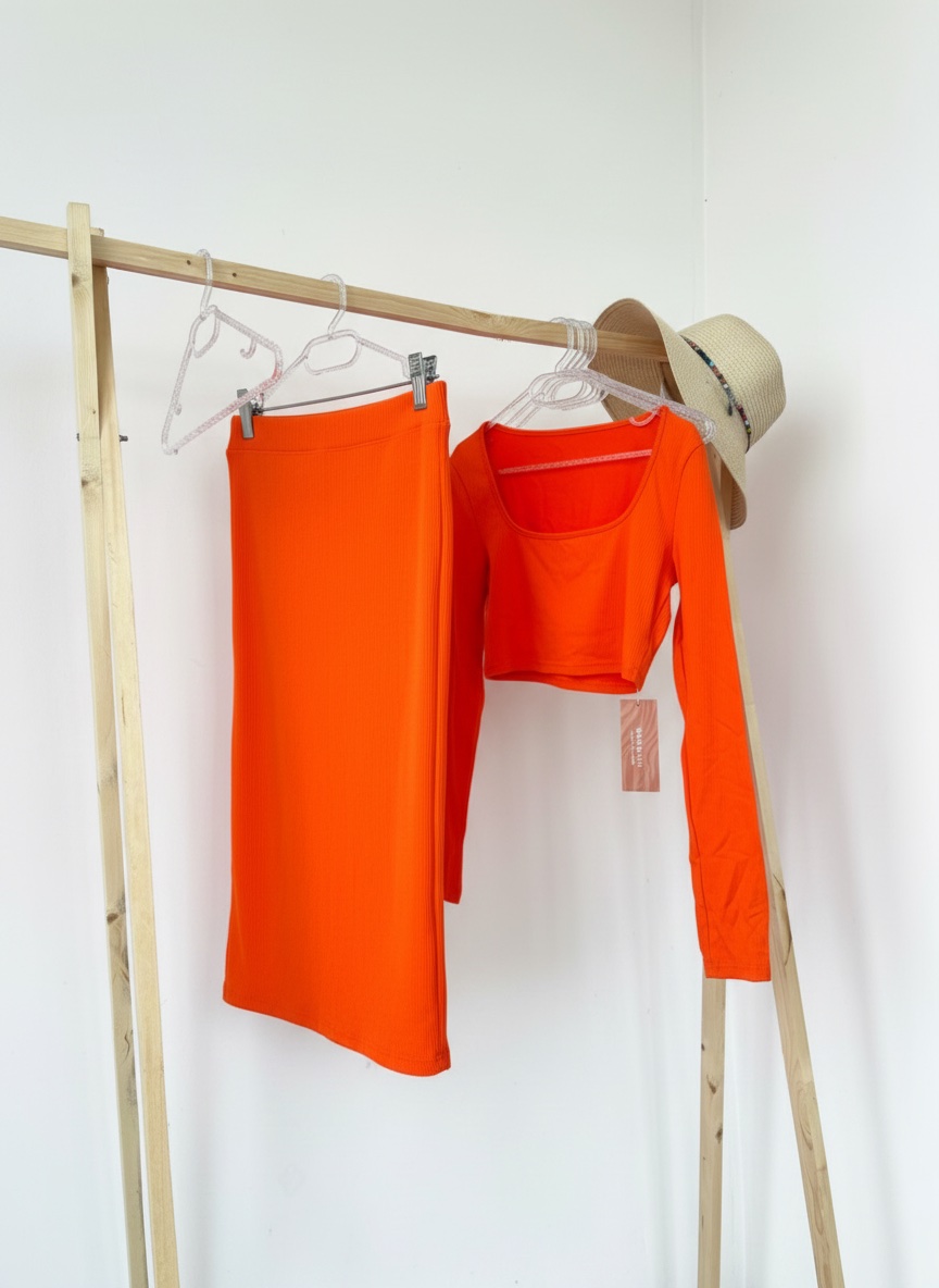 SHEIN SXY Ensemble t-shirt court unicolore et jupe fendue