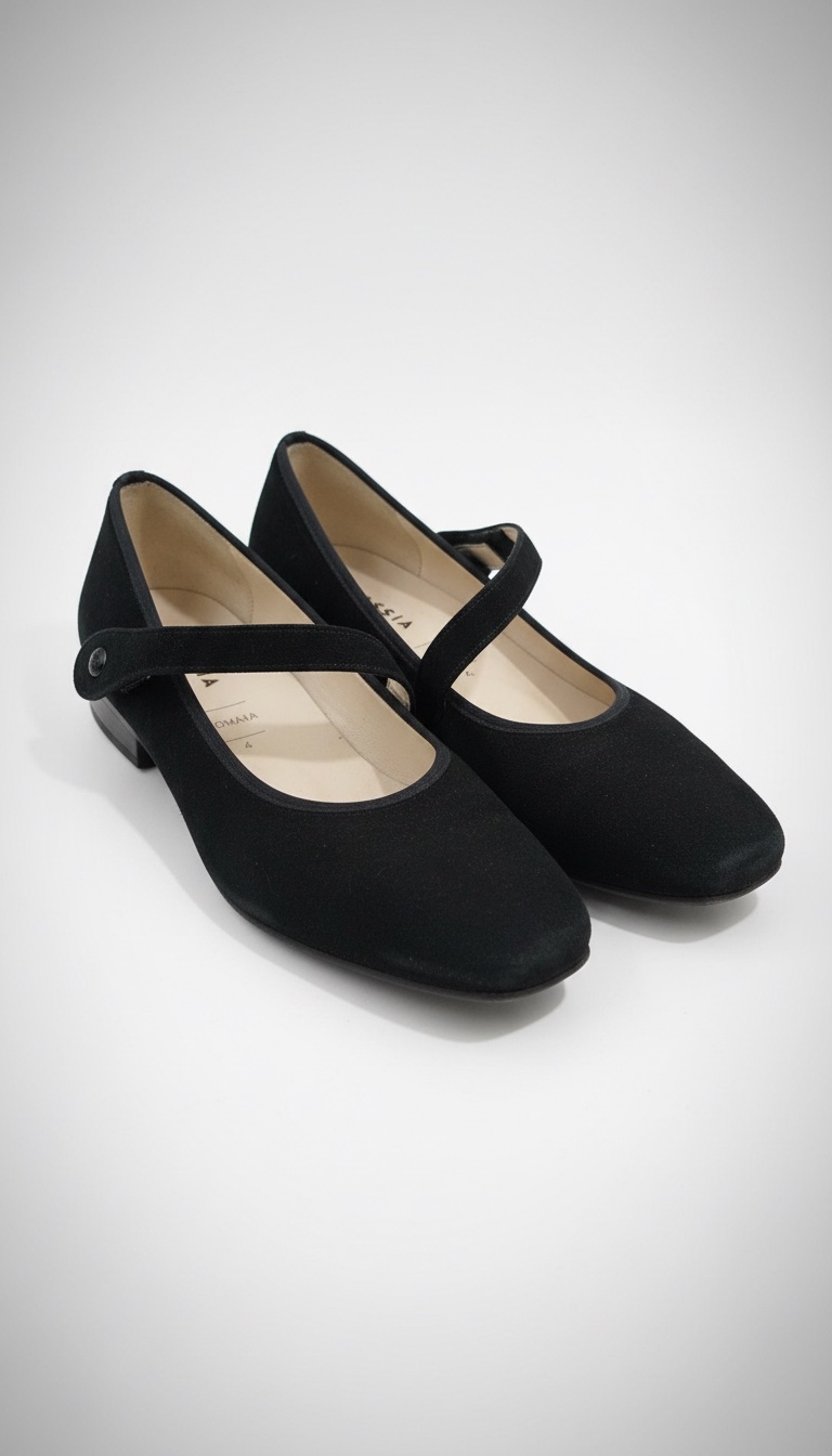 Chaussures Mary Jane noires en velours à petit talon