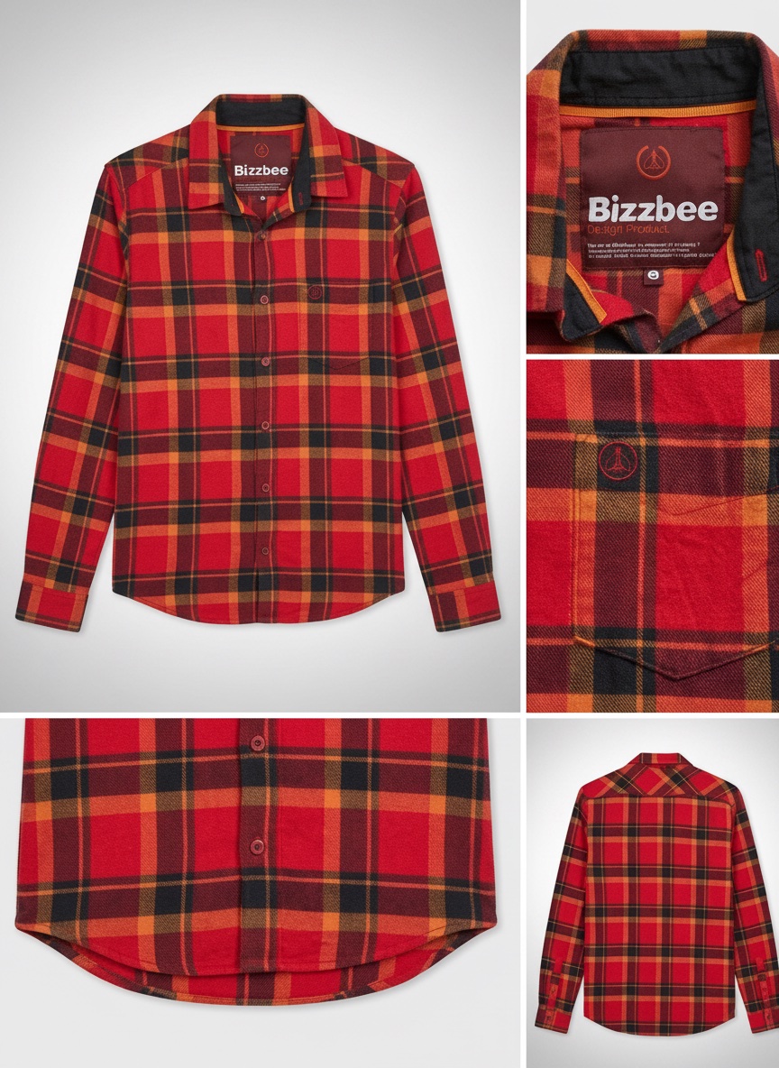Chemise en flanelle à carreaux rouge et orange Bizzbee – Taille S