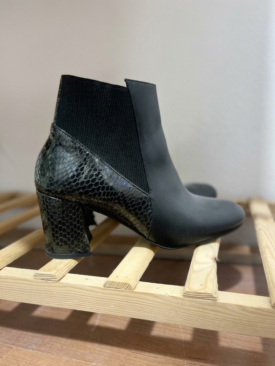 Bottines talon crocodile cuir noir 