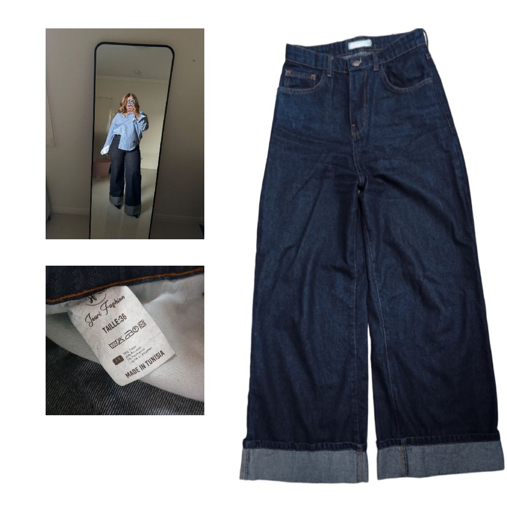 Dark turn up wide leg jeans 
