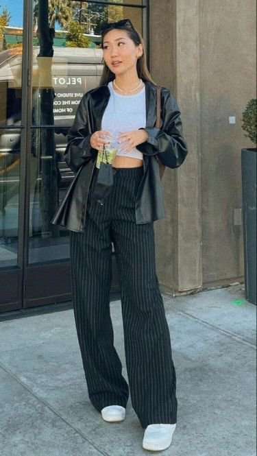 Pantalon noir rayé straight leg