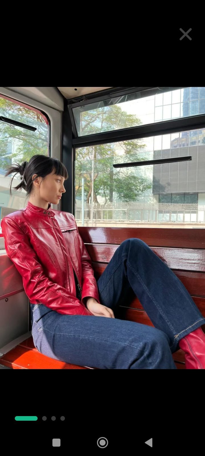Red leather jacket - veste cuir rouge 