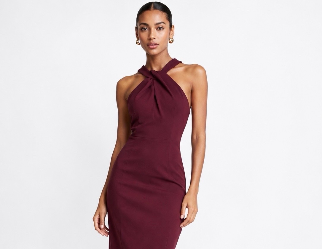Robe H&M bordeaux à col licou torsadé
