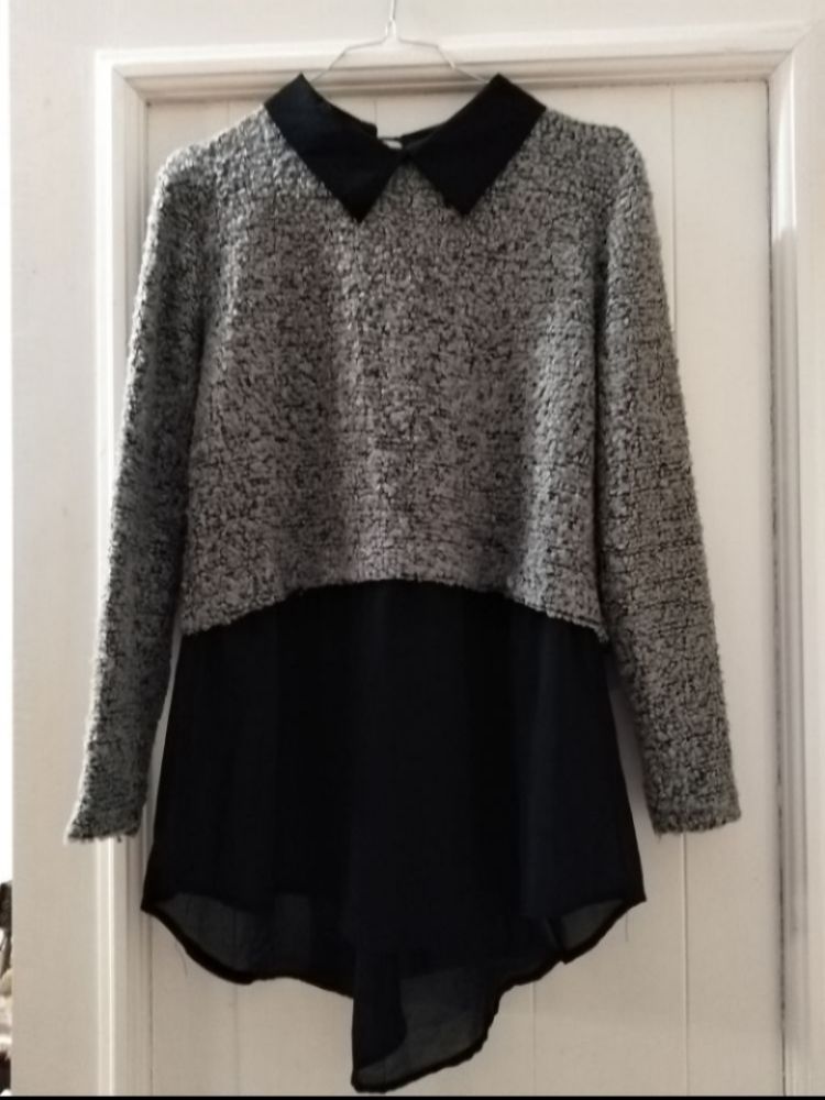 Pull col chemise avec bas en organza