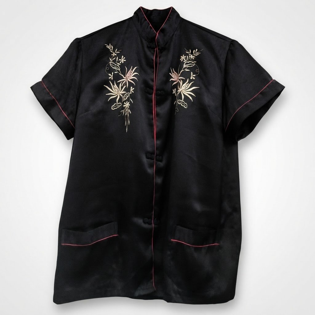 Pyjama noir satin style chinois