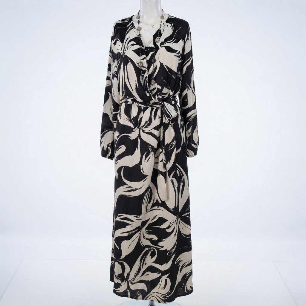 Robe longue habillee noir et blanc satinee