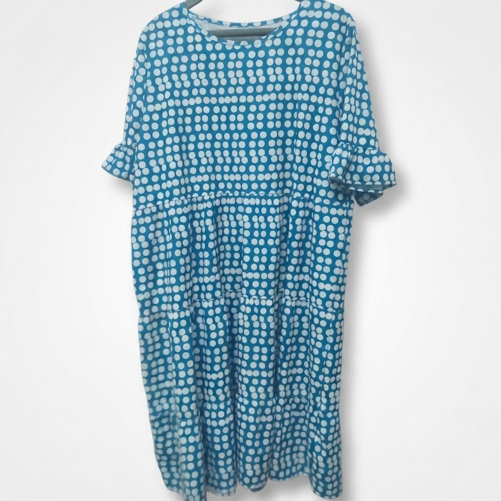Robe a petits pois bleu et blanc taille standard