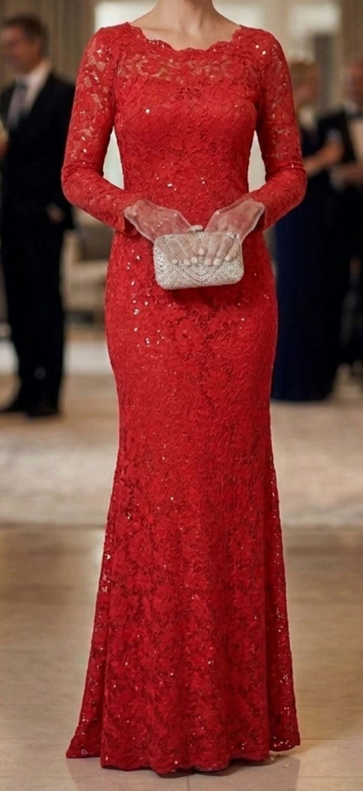 Robe soirée  rouge dentelle 