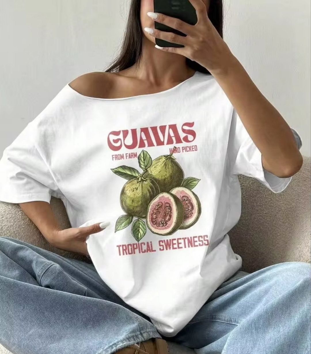  T-shirt ample asymétrique à encolure blanche grenade pour femmes