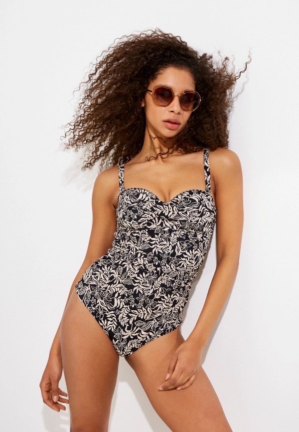 Maillot de bain une pièce Calzedonia Botanic Black and White 