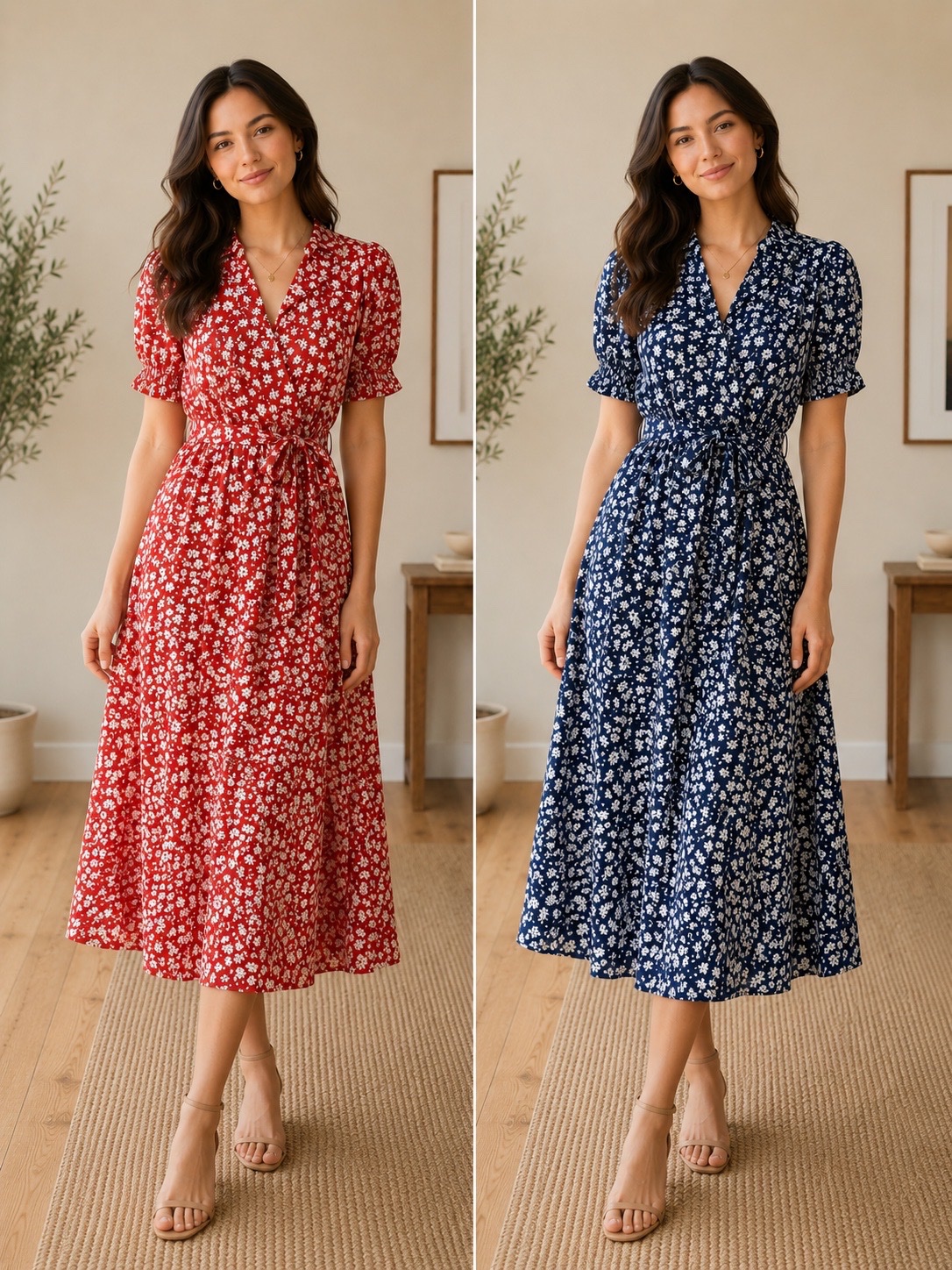 Lots de deux robes rouge+bleu fleurie 💙❤️