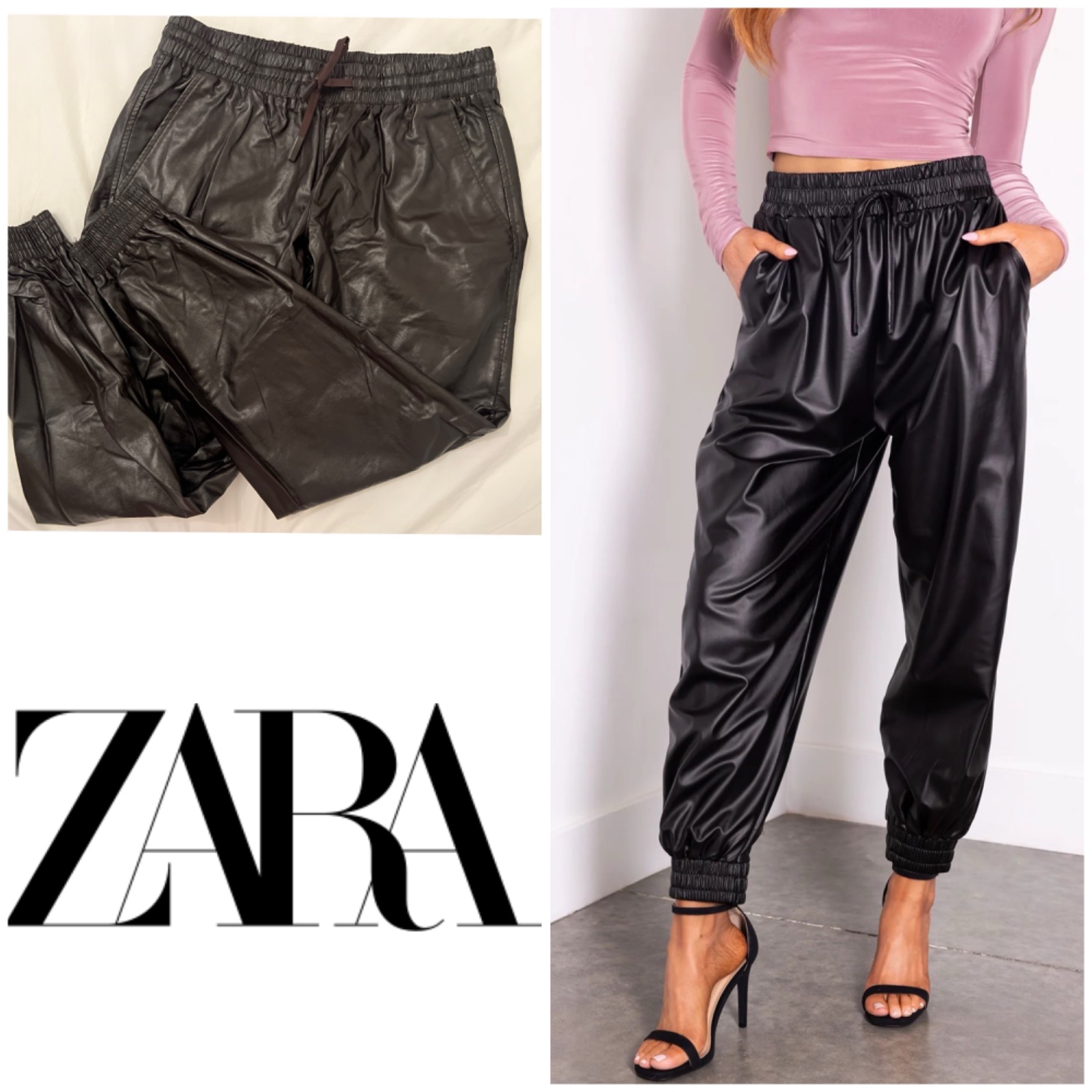 Pantalon simili cuir marron Zara