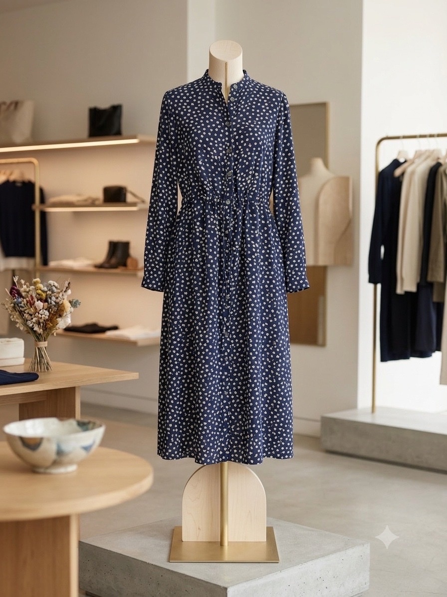 Robe bleu fleurie manche longue taille s-m