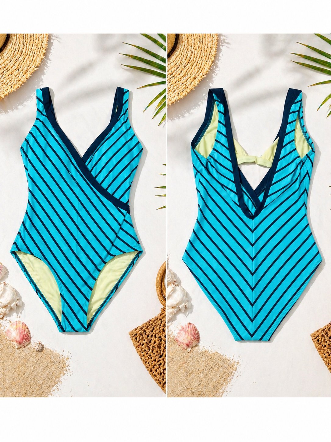 Maillot turquoise avec des rayures bleu marine