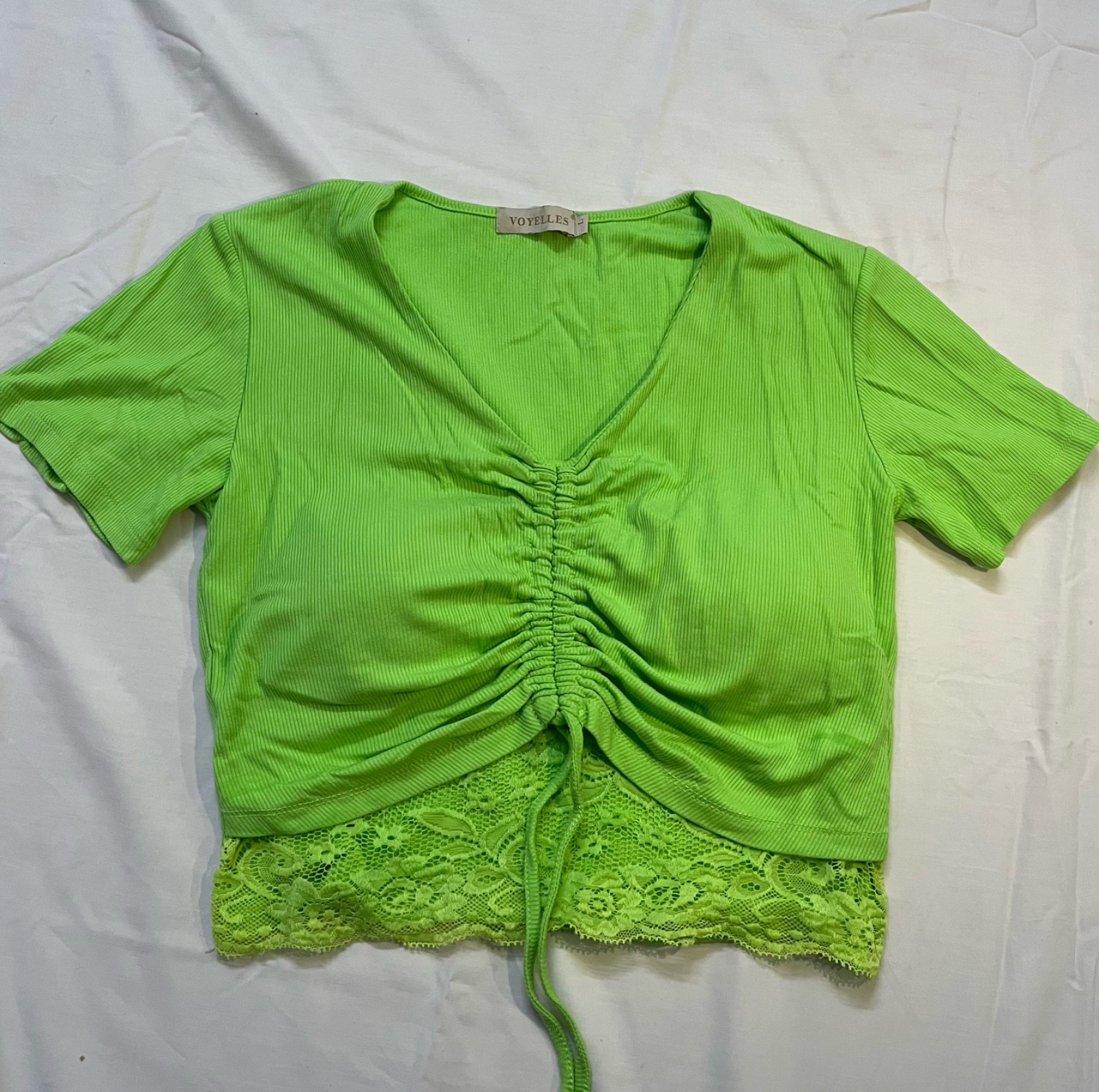 Crop Top Vert Pomme à Dentelle Strano – Taille L (Style Y2K / Coquette) 🍏✨