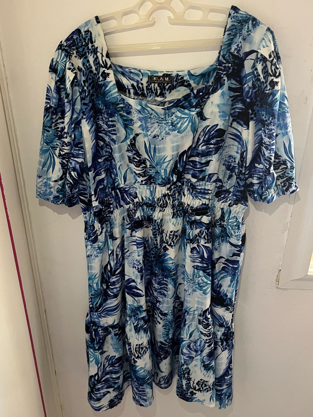 Robe d'Été Fluide Imprimé Tropical Bleu & Blanc – Taille Ample / Grande Taille 💙🌿