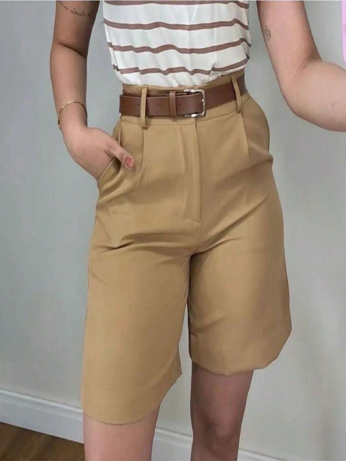 Bermuda Vintage Beige à Pinces – Marque Printemps 🤎✨