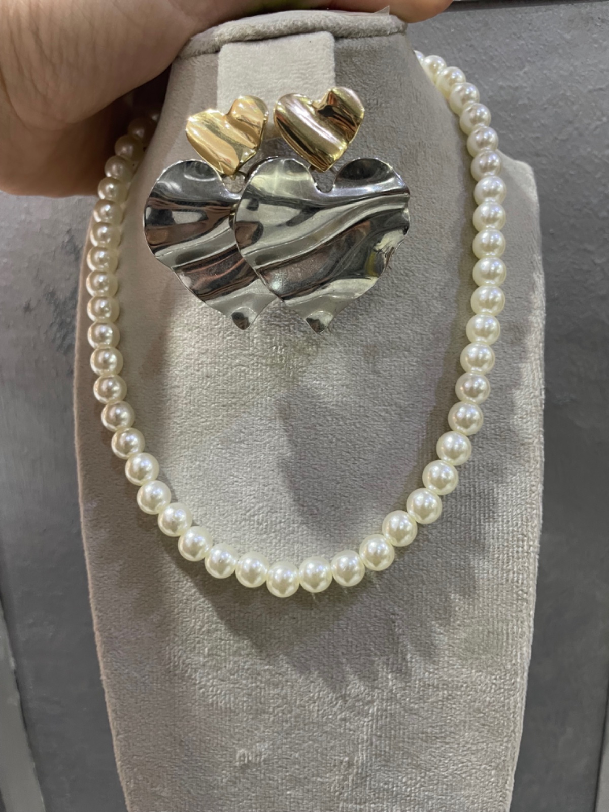 Ensemble boucle inoxydable +collier perle 