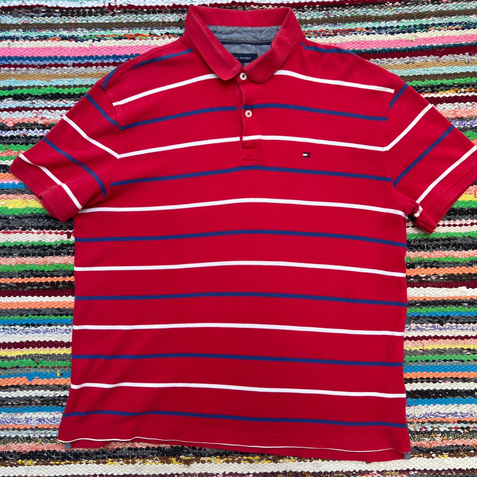 Authentic Tommy Hilfiger red striped polo shirt 