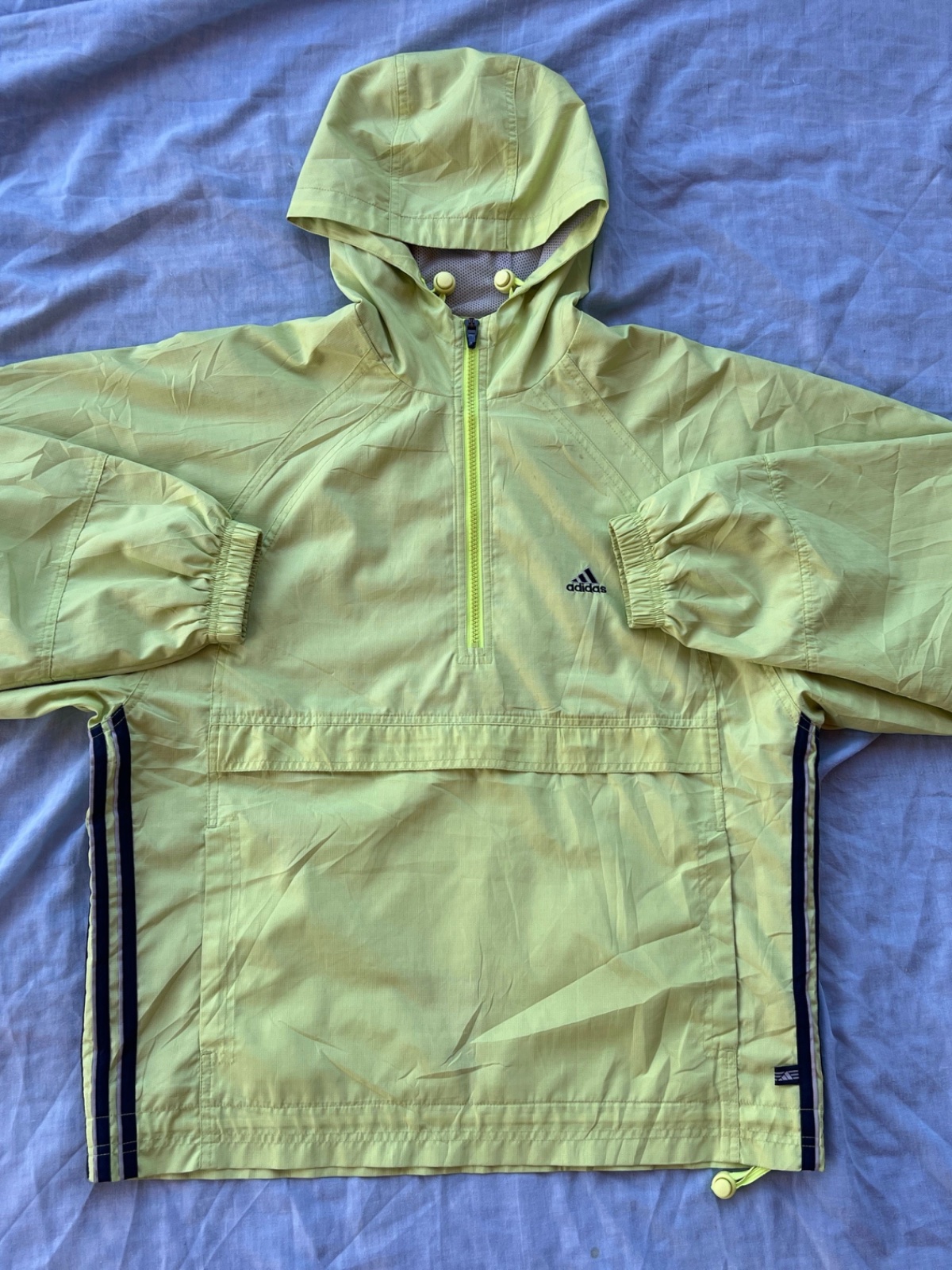 Veste windbreaker adidas vintage Anorak 1999 Neon Jaune — Taille L — Coupe Vent 90s Y2K Rare
