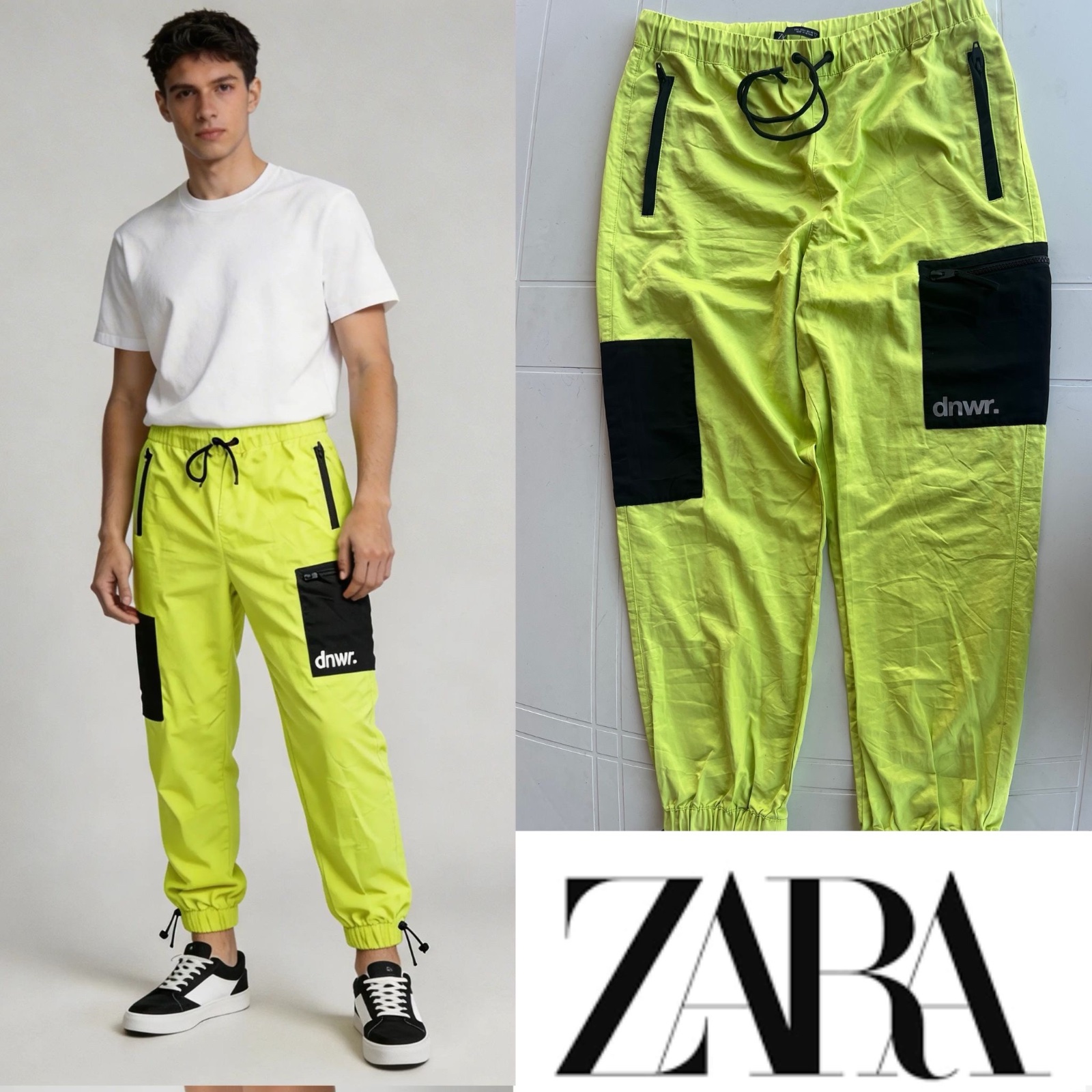 Pantalon cargo Zara - jaune fluo - jogger streetwear taille L 