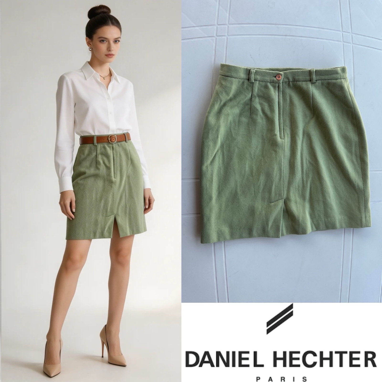 Jupe Daniel Hechter - Laine & Cachemire - motif Herringbone - coupe Tailleur Élégante - Style Classique Chic