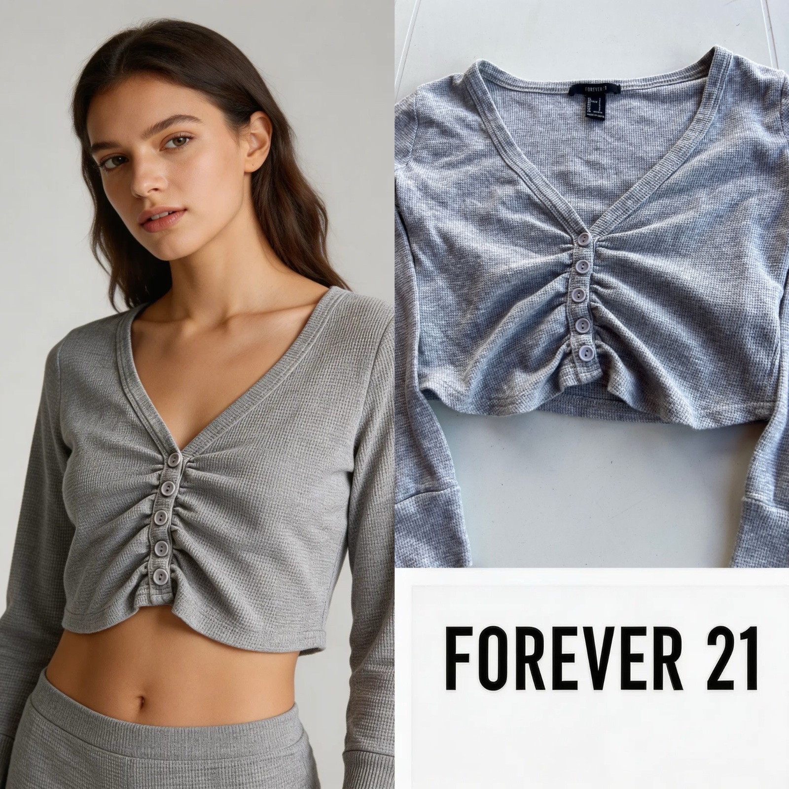 Pull Top Forever 21 - Crop Top cardigan court - veste courte femme grise - pull S - top S