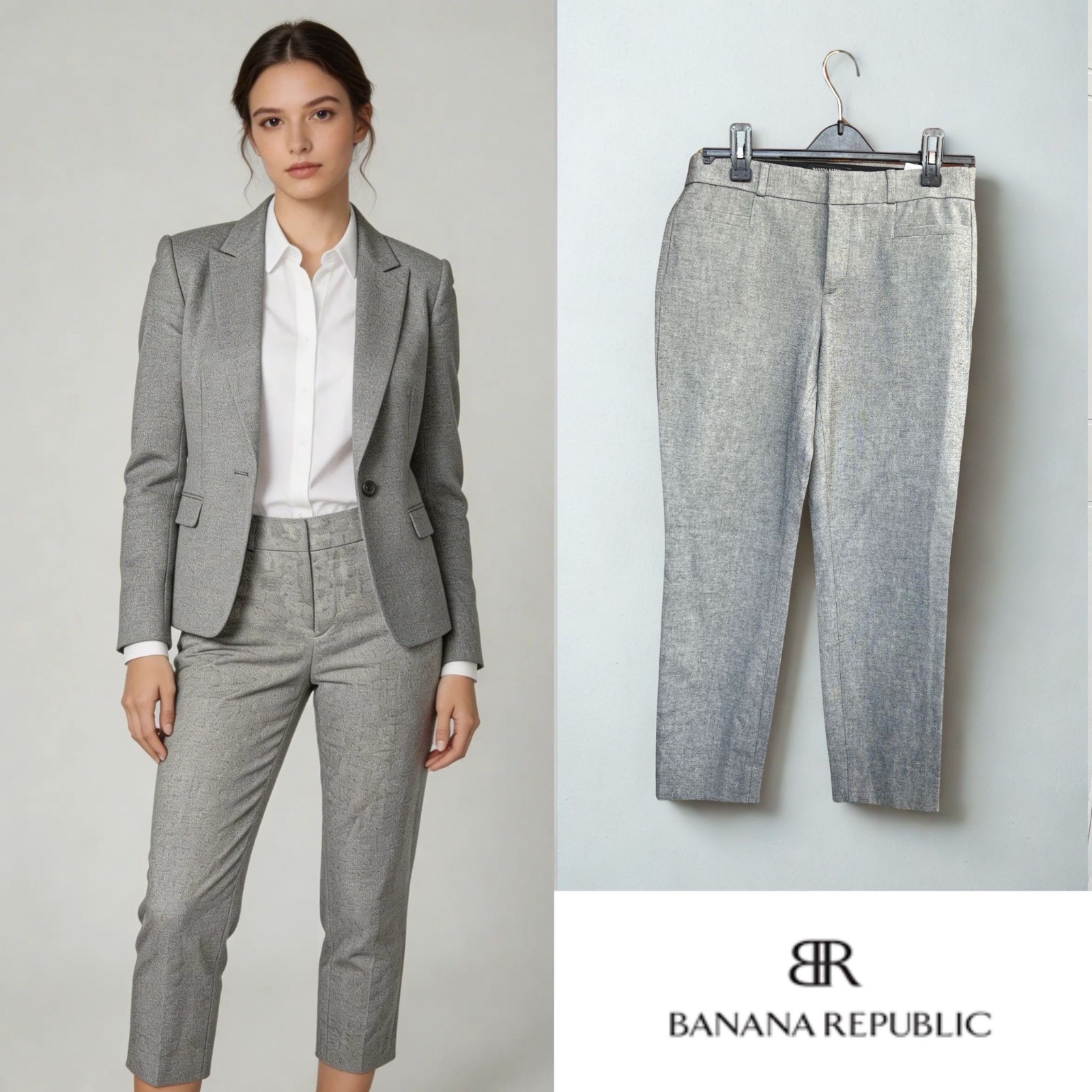 Sloan pants Banana Republic -mid/high rise - gris uni - coupe élégante, longeur courte  , Taille US 4S ( FR 36 ) 
