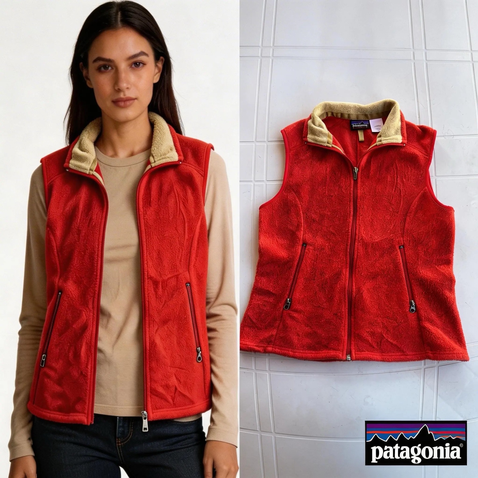Veste sans manches Patagonia Synchilla• originale , Écologique veste Outdoor Rétro ,Taille M , orange , piéce Vintage fabriquée au Canada , Gilet sans manche authentique 