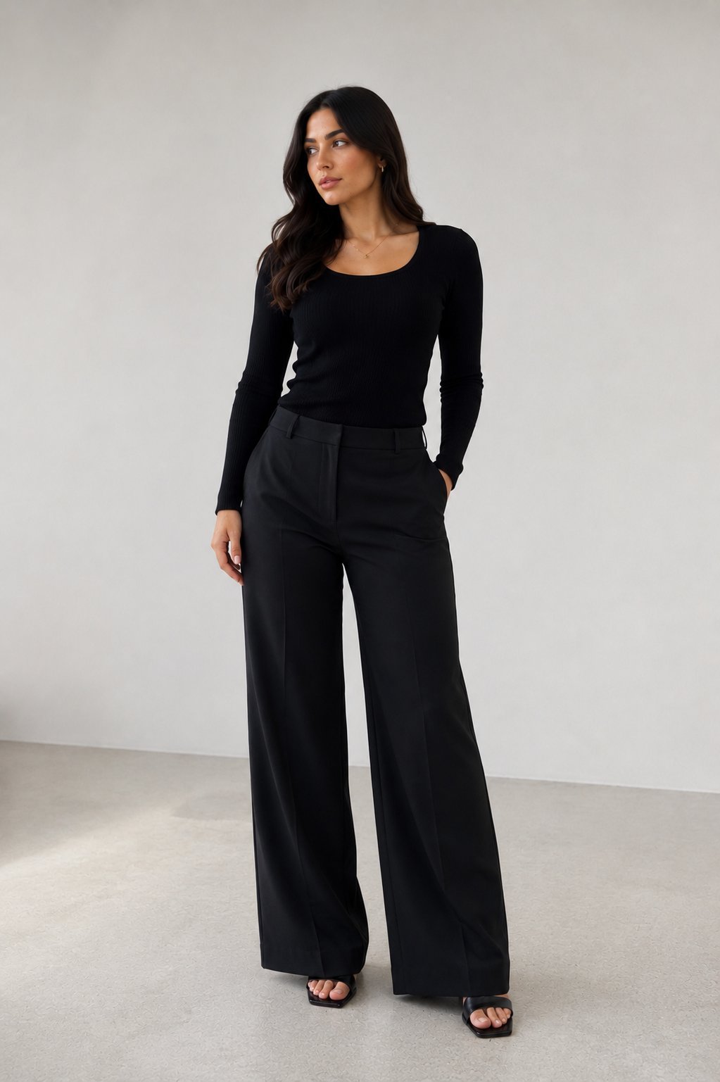 Black wide-leg tailored pants