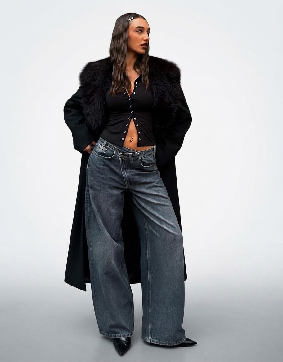 Jeans Wide Leg gris Bershka