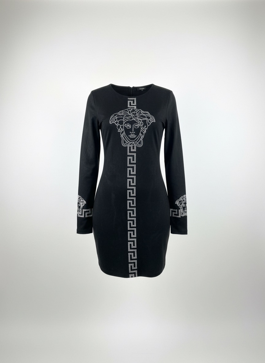Robette noire style Versace avec strass – Bi-matière / Simili-cuir