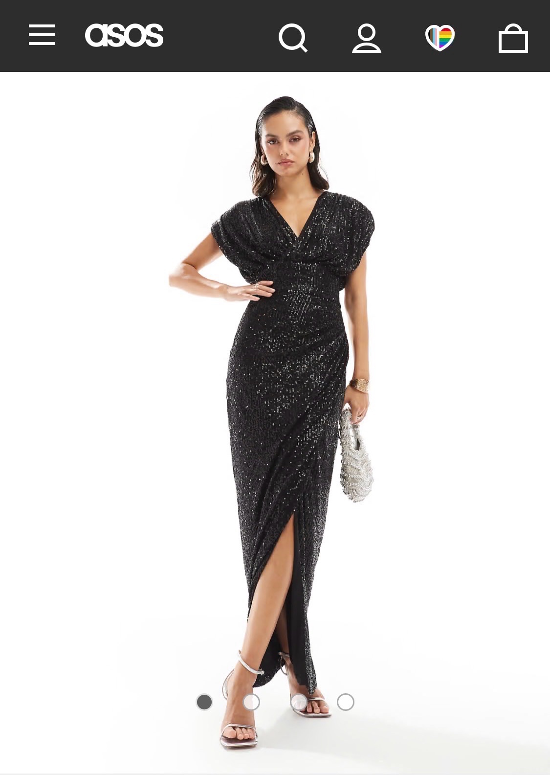 Robe cache-cœur longue à sequins - Noir