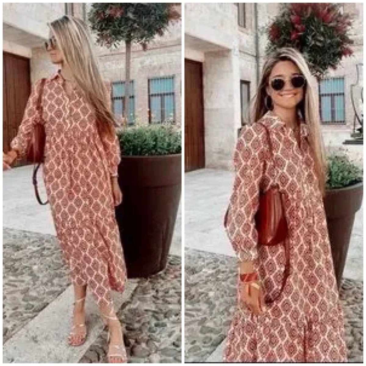 ZARA MAXI MIDI DRESS CREAM BEIGE PRINTED LONG FLOWY SUMMER 100% COTTON  