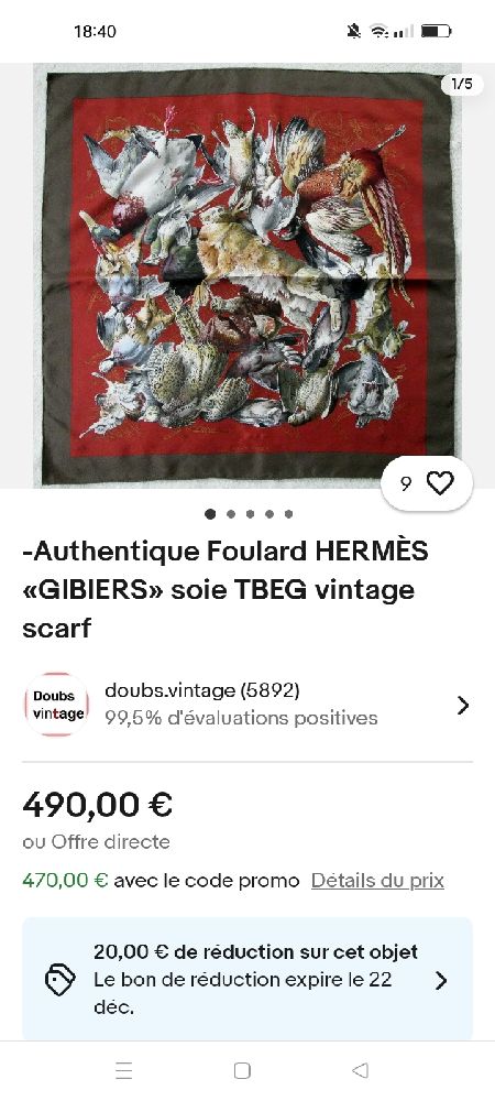 RARE 1966Hermès Henri de Linarès GIBIERS Rabbit and Bird Hunting Motif Framed SilK Skarf Authentique