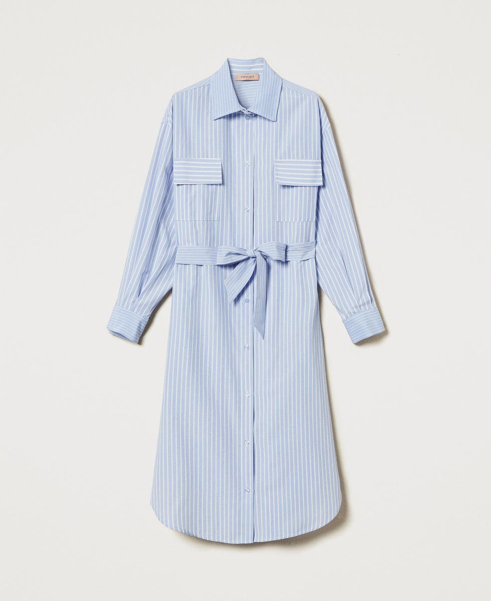 RIBE CHEMISE 100% EN LIN À RAYURES AVEC CEINTURE À NOUER 