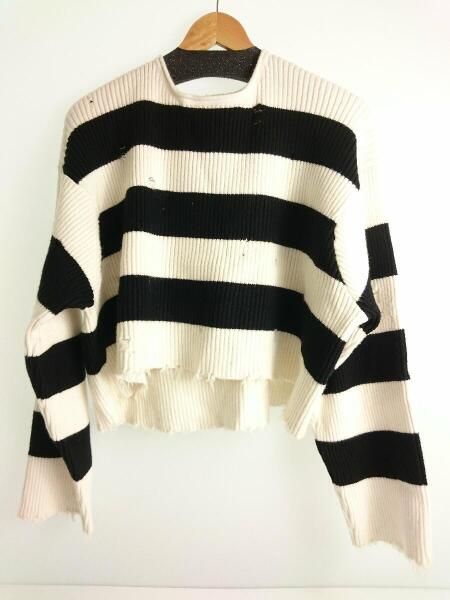 ZARA KNIT | PULL ZARA OVERSIZE À RAYURES COULEUR IVOIRE /  NOIR À DÉCHIRURES TROP STYLÉ 