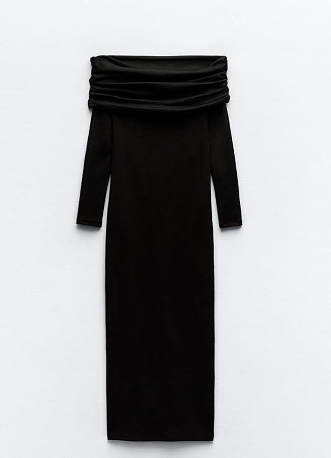 ZARA DRESS | TAILORED OFF-SHOULDER WOMEN BLACK DRESS