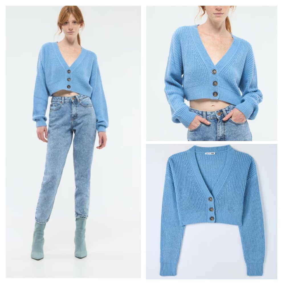 Cardigan court couleur bleu de la marque TERRANOVA trop chic