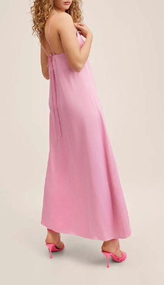 MANGO Back Detail Pink Satin Dress