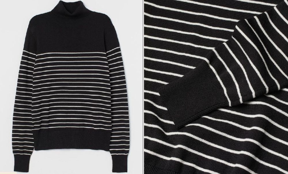 H&M - Black/white striped Fine-knit Turtleneck Sweater 