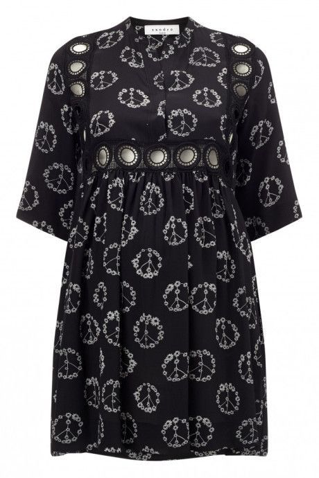 SANDRO PARIS En SOIE | SANDRO PARIS Black SILK Flower Peace Sign Pattern