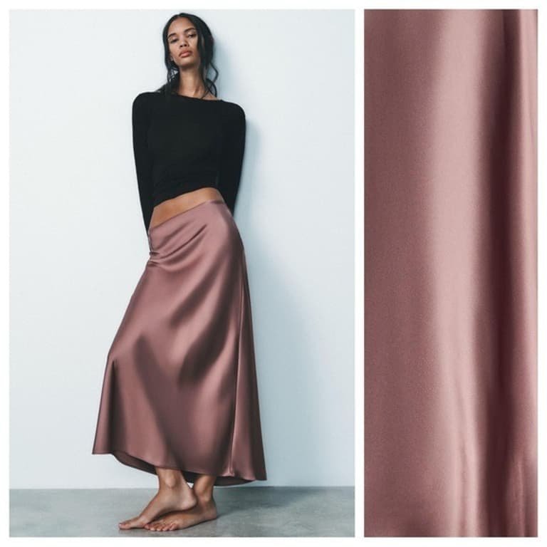 ZARA NOUVELLE COLLECTION JUPE EN SATIN DE SOIE COULEUR TAUPE