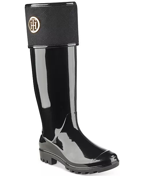 TOMMY HILFIGER AUTHENTIQUE | TOMMY HILFIGER WOMEN'S SHINER BLACK KNEE HIGH RAIN BOOTS 